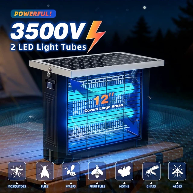 Alt view image 2 of 7 - Large HighPower Solar Bug Zapper, Mosquito Zapper for 4000 sq.ft, Outdoor