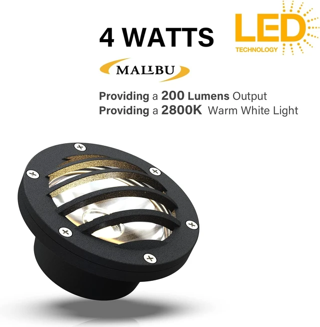 Alt view image 2 of 7 - Malibu 4W LED Low Voltage Well Lights, 12V 200 Lumen In-Ground Deck Light, 2800K Warm White with Connector & Stake for Step, Tree, Patio, Yard & Garden, 1 Pack 8401-3500-01