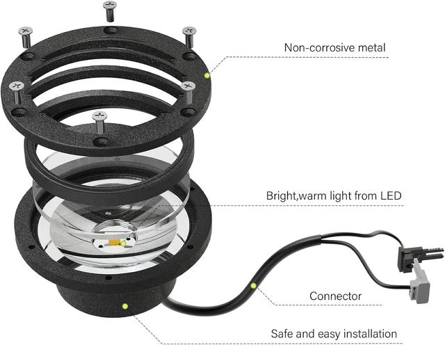 Alt view image 4 of 7 - Malibu 4W LED Low Voltage Well Lights, 12V 200 Lumen In-Ground Deck Light, 2800K Warm White with Connector & Stake for Step, Tree, Patio, Yard & Garden, 1 Pack 8401-3500-01