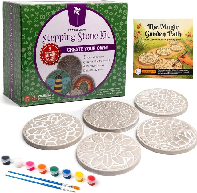 Main image of 5 Mosaic Stepping Stone Kit for Kids with Storybook