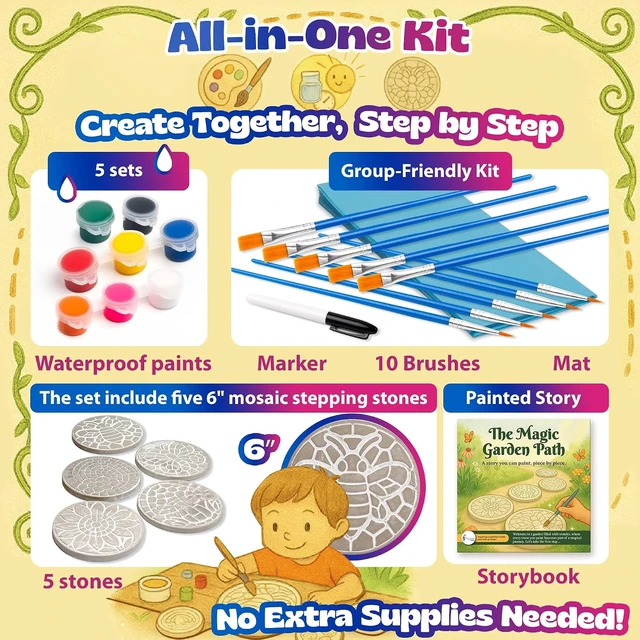 Alt view image 3 of 6 - 5 Mosaic Stepping Stone Kit for Kids with Storybook