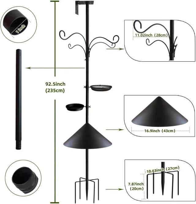 Alt view image 2 of 7 - 92 Inch Heavy Duty Bird Feeder Pole with Squirrel-Proof Baffle, Adjustable Feeding Station with Multi Shepherd Hooks & Metal Trays for Garden Attracting Wild Birds