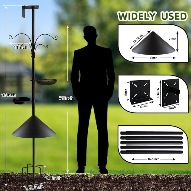 Alt view image 3 of 7 - 92 Inch Heavy Duty Bird Feeder Pole with Squirrel-Proof Baffle, Adjustable Feeding Station with Multi Shepherd Hooks & Metal Trays for Garden Attracting Wild Birds