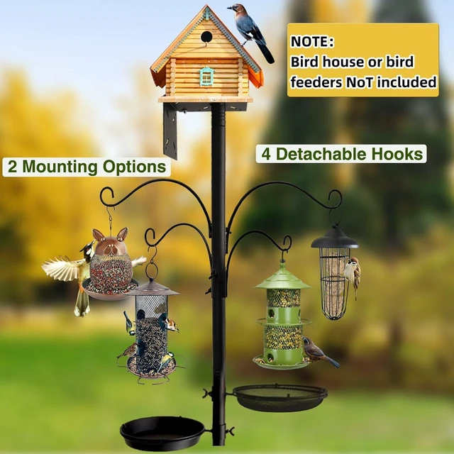 Alt view image 4 of 7 - 92 Inch Heavy Duty Bird Feeder Pole with Squirrel-Proof Baffle, Adjustable Feeding Station with Multi Shepherd Hooks & Metal Trays for Garden Attracting Wild Birds