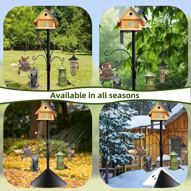Alt view image 7 of 7 - 92 Inch Heavy Duty Bird Feeder Pole with Squirrel-Proof Baffle, Adjustable Feeding Station with Multi Shepherd Hooks & Metal Trays for Garden Attracting Wild Birds