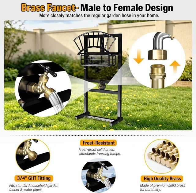 Alt view image 4 of 7 - Freestanding Garden Hose Holder with Brass Faucet