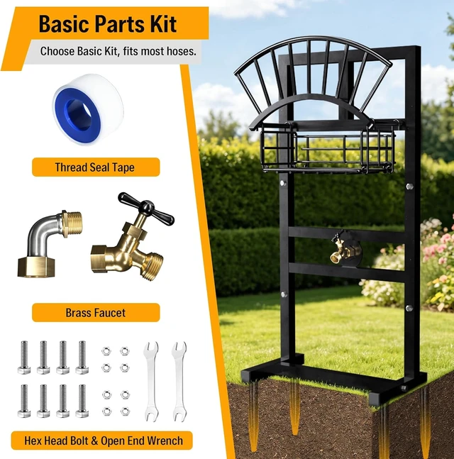Alt view image 3 of 7 - Freestanding Garden Hose Holder with Brass Faucet