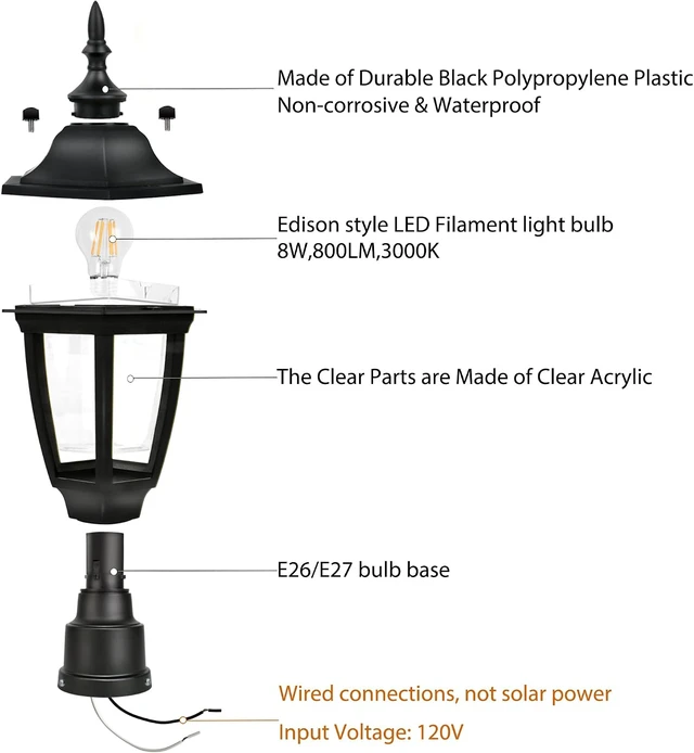 Alt view image 3 of 7 - Black Exterior Lamp Post Light Fixture Outdoor Post Lights, 2 Pack