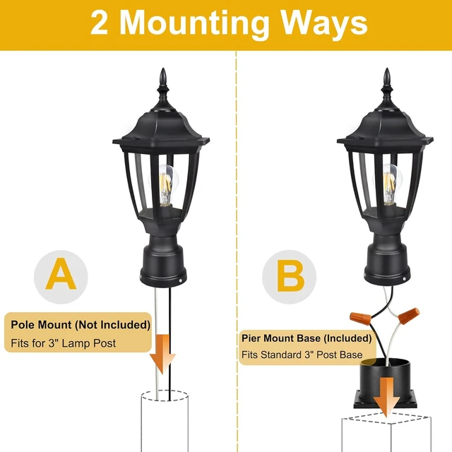 Alt view image 4 of 7 - Black Exterior Lamp Post Light Fixture Outdoor Post Lights, 2 Pack