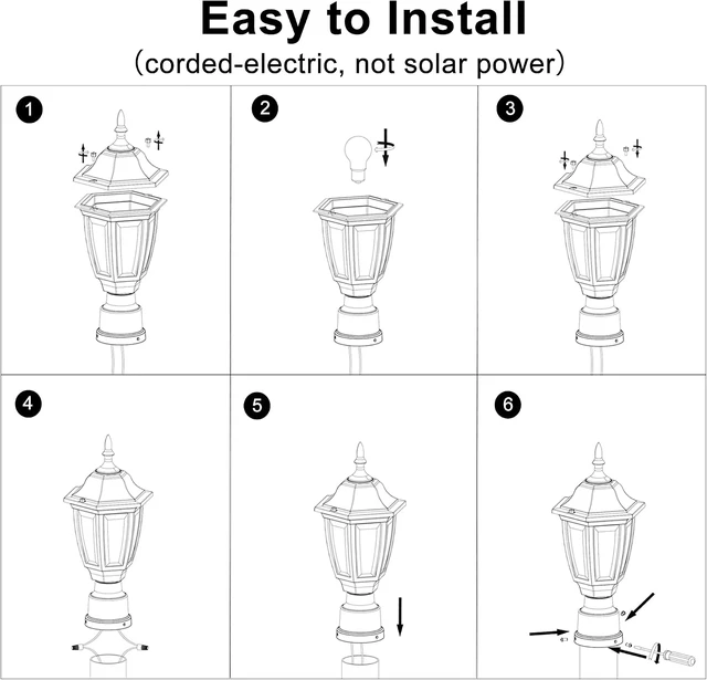 Alt view image 7 of 7 - Black Exterior Lamp Post Light Fixture Outdoor Post Lights, 2 Pack