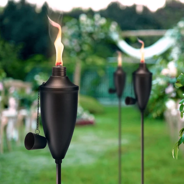Alt view image 5 of 7 - 22 oz Metal Citronella Garden Torches for Outside with 3-Prong Grounded Stakes 6 Pack, Patio Lawn & Backyard Décor