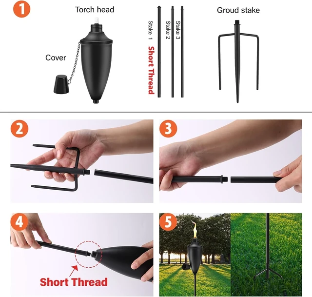 Alt view image 4 of 7 - 22 oz Metal Citronella Garden Torches for Outside with 3-Prong Grounded Stakes 6 Pack, Patio Lawn & Backyard Décor