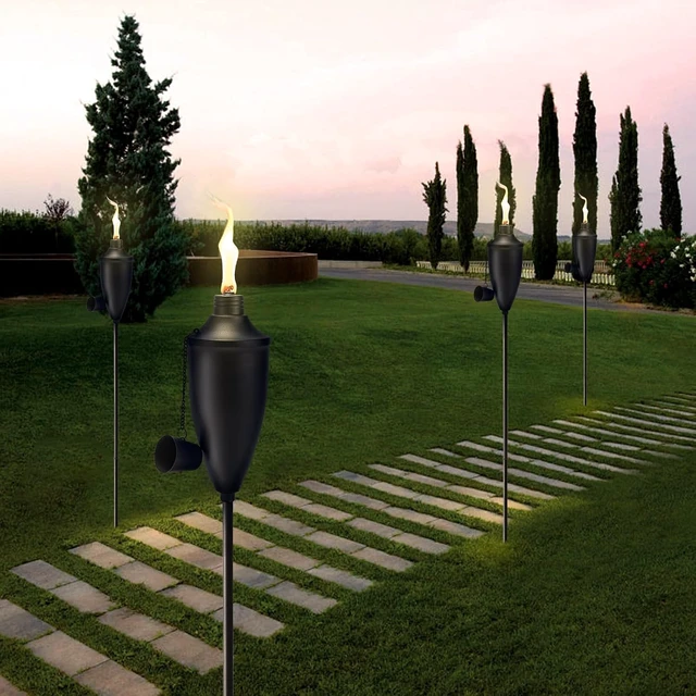 Alt view image 6 of 7 - 22 oz Metal Citronella Garden Torches for Outside with 3-Prong Grounded Stakes 6 Pack, Patio Lawn & Backyard Décor