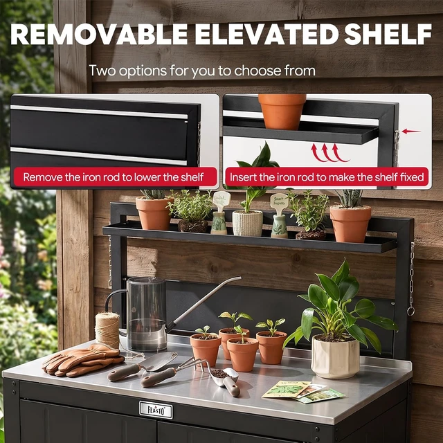 Alt view image 4 of 7 - Outdoor Potting Bench Table & Storage Cabinet, Black