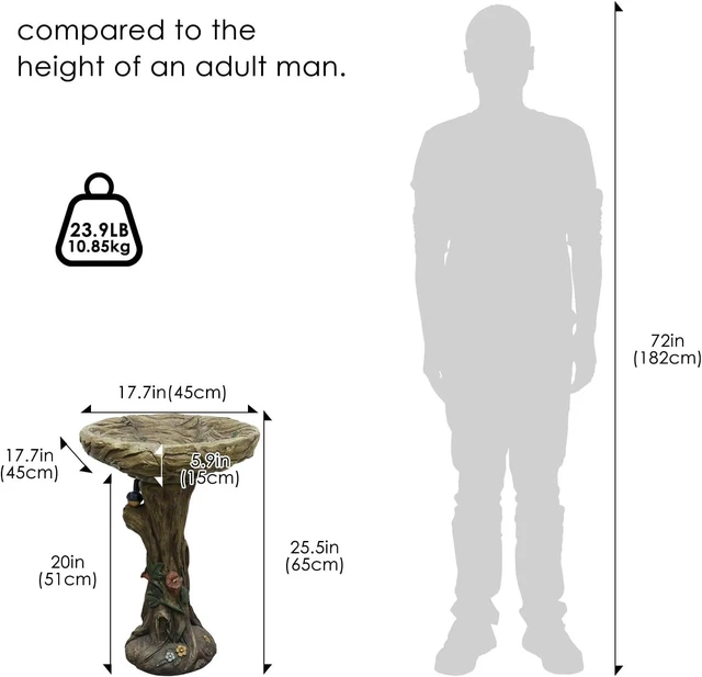 Alt view image 5 of 7 - 25.5 Inch Wood-Look Concrete Bird Bath with Faux Bird Rustic Long-Lasting Birdbath for Garden, Patio, Yard & Lawn Décor