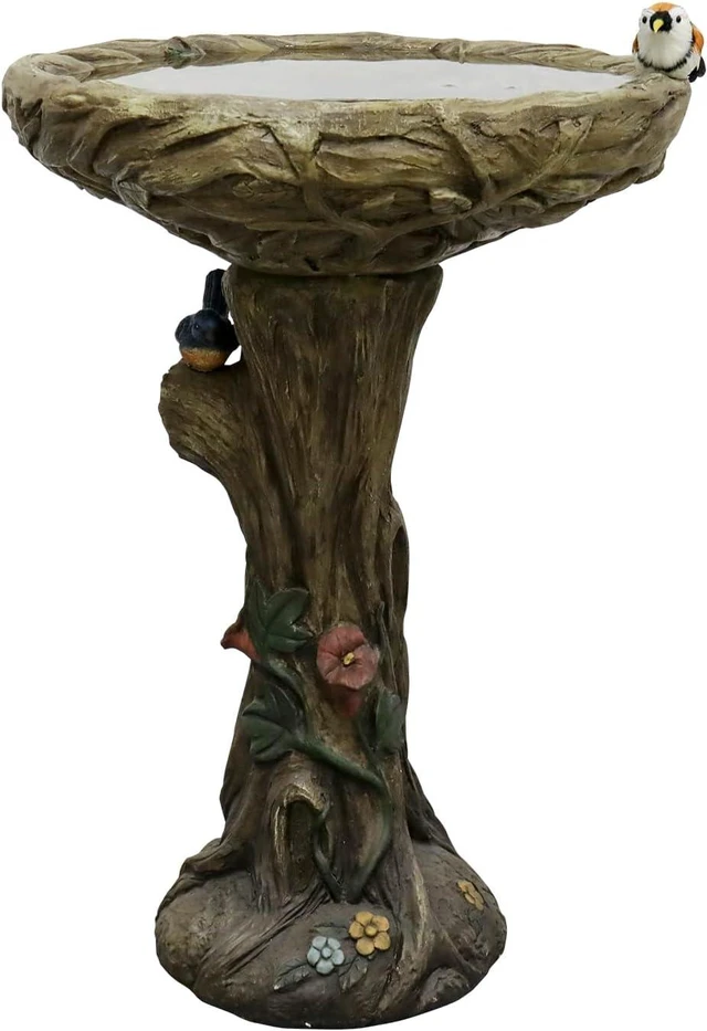 Alt view image 6 of 7 - 25.5 Inch Wood-Look Concrete Bird Bath with Faux Bird Rustic Long-Lasting Birdbath for Garden, Patio, Yard & Lawn Décor
