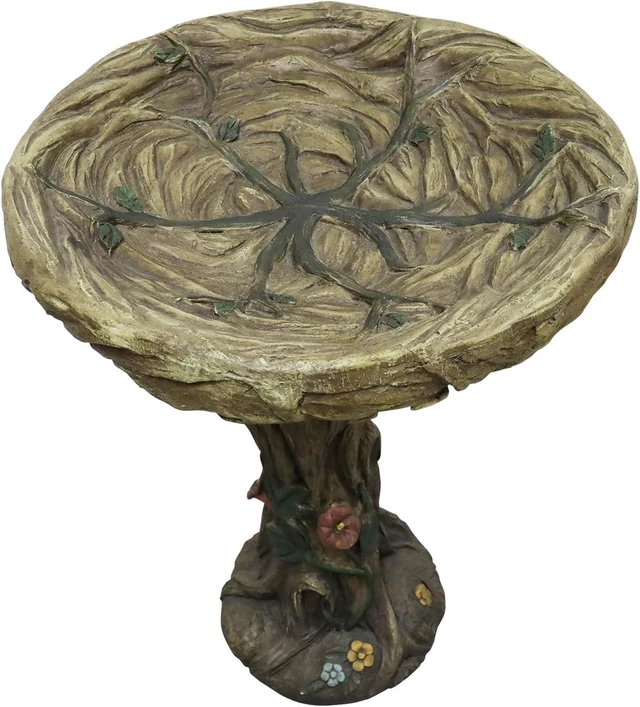 Alt view image 7 of 7 - 25.5 Inch Wood-Look Concrete Bird Bath with Faux Bird Rustic Long-Lasting Birdbath for Garden, Patio, Yard & Lawn Décor