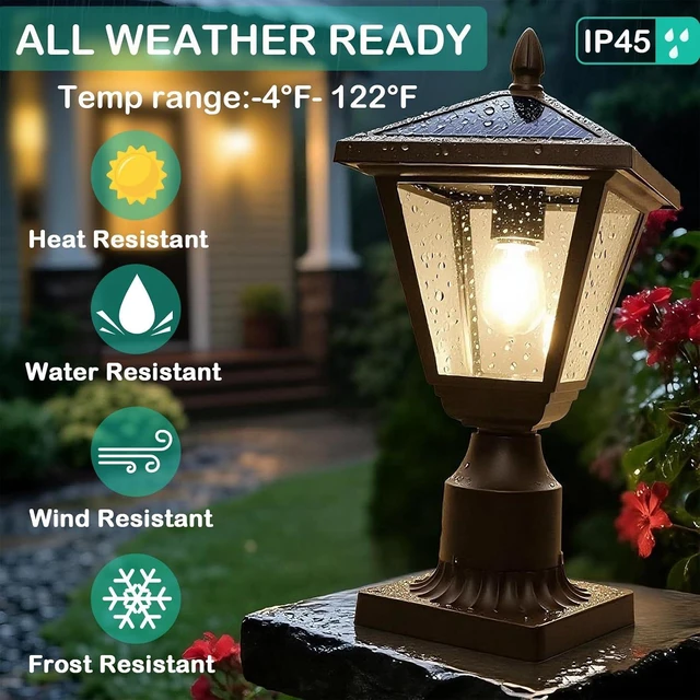 Alt view image 2 of 7 - Metal & Glass Solar Post Lights, No Wiring, Auto Dusk-to-Dawn Fence & Pillar Lamp for Backyard, Garden & Pathway (Warm White)
