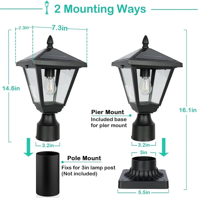Alt view image 6 of 7 - Metal & Glass Solar Post Lights, No Wiring, Auto Dusk-to-Dawn Fence & Pillar Lamp for Backyard, Garden & Pathway (Warm White)