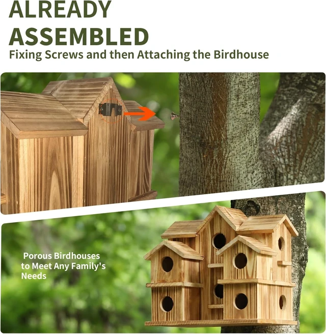 Alt view image 2 of 5 - Cedar 10-Hole Hanging Bird House for Outside, 11 x 7 x 9 in Garden Decor