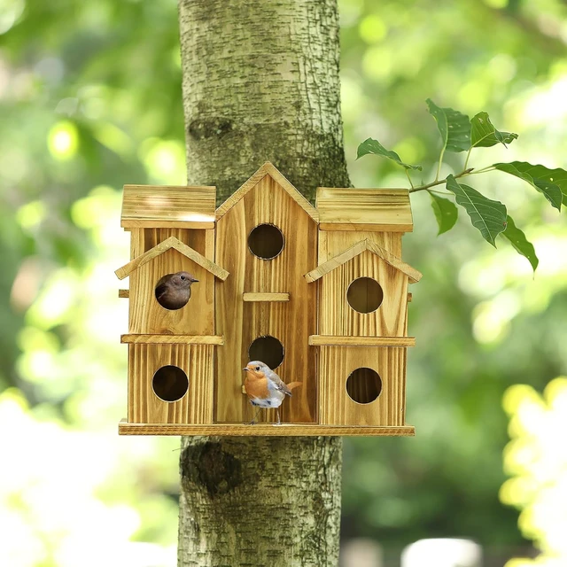 Alt view image 4 of 5 - Cedar 10-Hole Hanging Bird House for Outside, 11 x 7 x 9 in Garden Decor