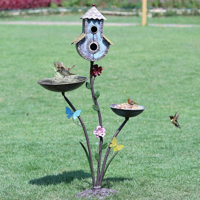 Main image of Cast Iron Pedestal Bird Bath for Outdoors Metal Birdbath & Bird House