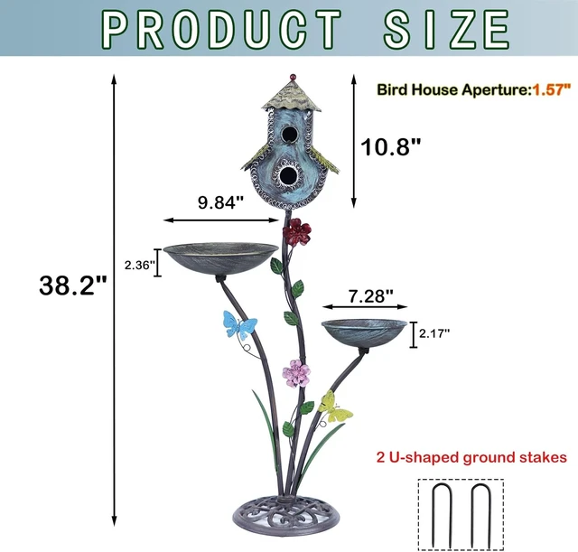 Alt view image 3 of 6 - Cast Iron Pedestal Bird Bath for Outdoors Metal Birdbath & Bird House