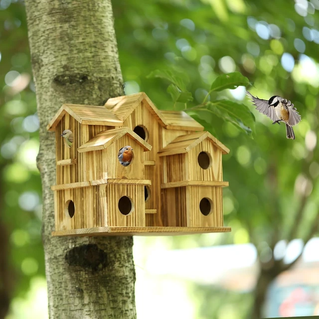 Alt view image 5 of 5 - Cedar 10-Hole Hanging Bird House for Outside, 11 x 7 x 9 in Garden Decor