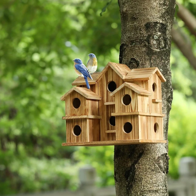 Alt view image 3 of 5 - Cedar 10-Hole Hanging Bird House for Outside, 11 x 7 x 9 in Garden Decor
