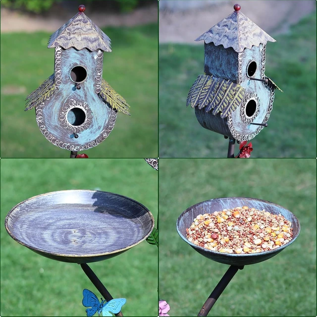 Alt view image 4 of 6 - Cast Iron Pedestal Bird Bath for Outdoors Metal Birdbath & Bird House