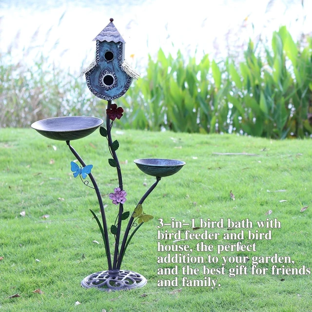 Alt view image 6 of 6 - Cast Iron Pedestal Bird Bath for Outdoors Metal Birdbath & Bird House