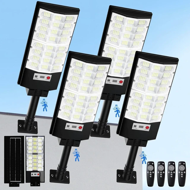 Main image of 12000LM 6500K Waterproof Solar Street Lights with Motion Sensor & Remote, Dusk-to-Dawn LED Flood Lighting for Parking Lot & Yard, 4-Pack
