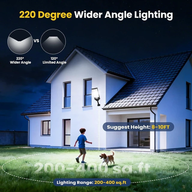 Alt view image 2 of 7 - 12000LM 6500K Waterproof Solar Street Lights with Motion Sensor & Remote, Dusk-to-Dawn LED Flood Lighting for Parking Lot & Yard, 4-Pack