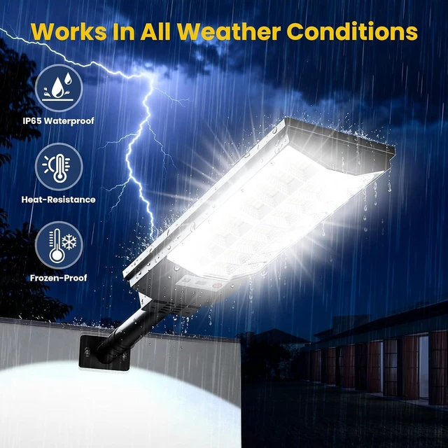 Alt view image 5 of 7 - 12000LM 6500K Waterproof Solar Street Lights with Motion Sensor & Remote, Dusk-to-Dawn LED Flood Lighting for Parking Lot & Yard, 4-Pack