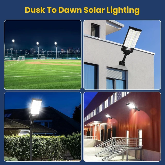 Alt view image 7 of 7 - 12000LM 6500K Waterproof Solar Street Lights with Motion Sensor & Remote, Dusk-to-Dawn LED Flood Lighting for Parking Lot & Yard, 4-Pack