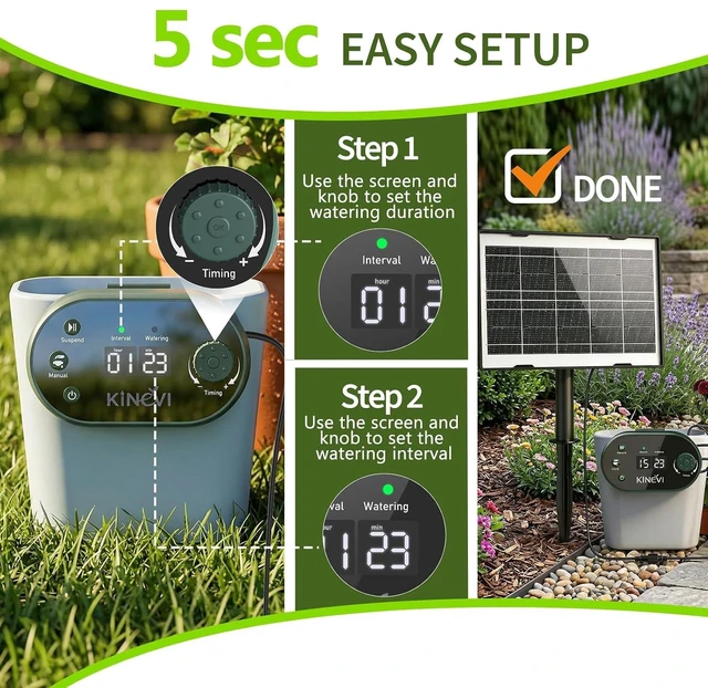 Alt view image 3 of 7 - Solar Drip Irrigation Kit Automatic Plant Waterer for 15 PotsGreen