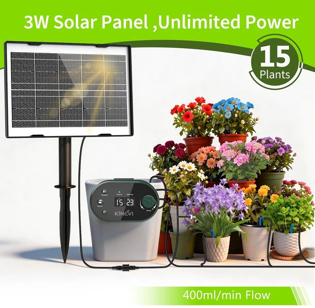Alt view image 2 of 7 - Solar Drip Irrigation Kit Automatic Plant Waterer for 15 PotsGreen