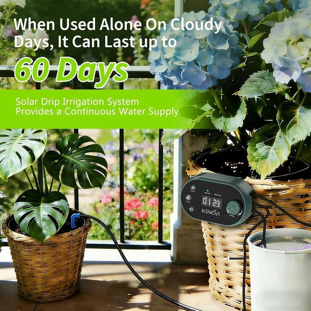 Alt view image 5 of 7 - Solar Drip Irrigation Kit Automatic Plant Waterer for 15 PotsGreen