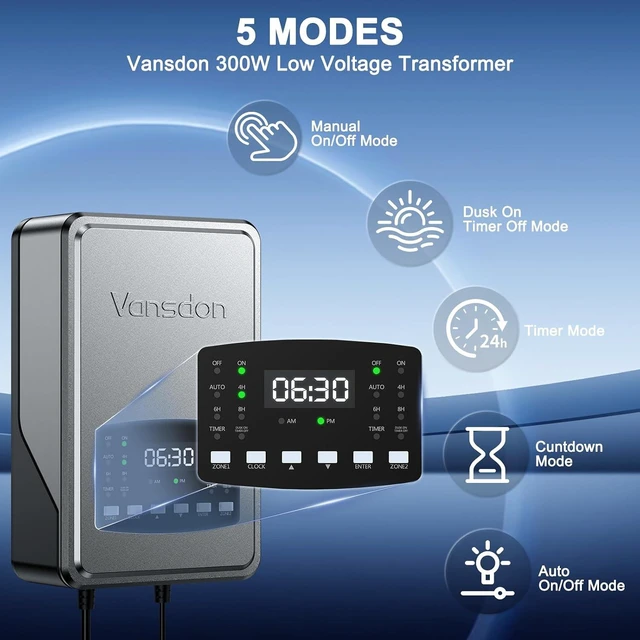 Alt view image 3 of 7 - 300W Low Voltage Landscape Transformer, 2 Zones, 120V AC to 12/14V AC