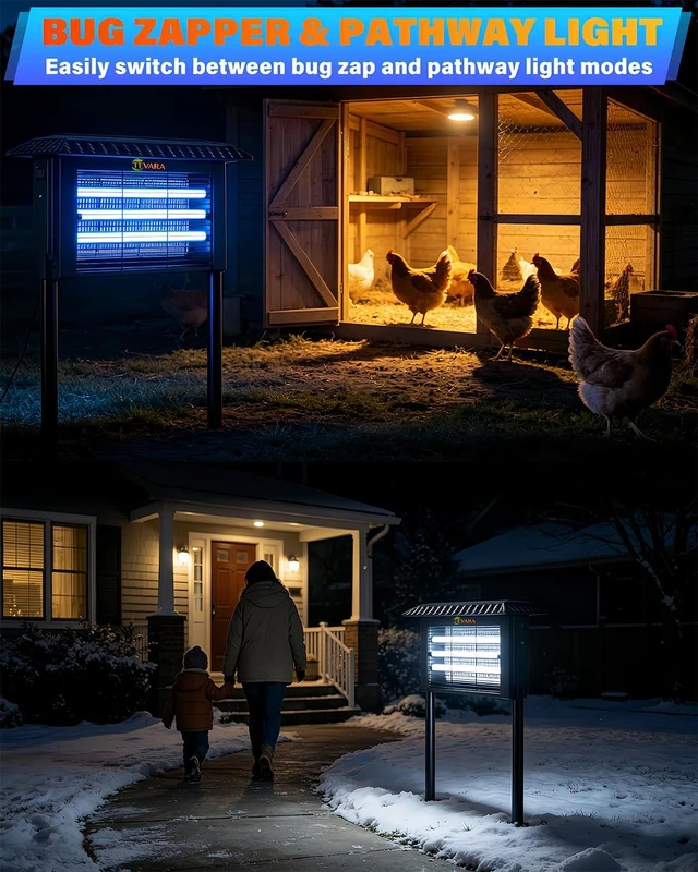 Alt view image 3 of 7 - 4500V Cordless Solar Bug Zapper with Rain-Sensing Control, 10W Panel & Light Sensor, 2-in-1 Pathway Light & Fly Zapper for Patio, Garden (Standard)