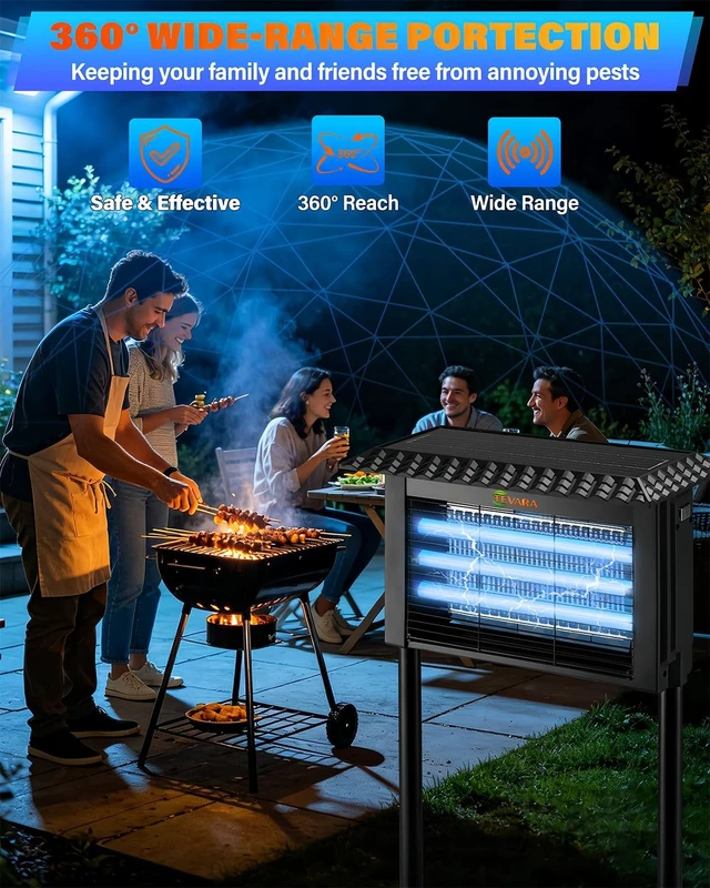 Alt view image 7 of 7 - 4500V Cordless Solar Bug Zapper with Rain-Sensing Control, 10W Panel & Light Sensor, 2-in-1 Pathway Light & Fly Zapper for Patio, Garden (Standard)