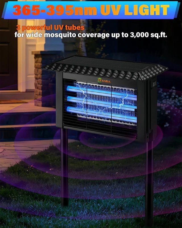 Alt view image 6 of 7 - 4500V Cordless Solar Bug Zapper with Rain-Sensing Control, 10W Panel & Light Sensor, 2-in-1 Pathway Light & Fly Zapper for Patio, Garden (Standard)