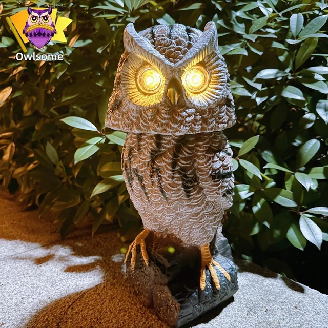 Alt view image 2 of 5 - Solar Owl Garden Sculpture Tiger Owl with Flashing Eyes, Rotating Head, Hoot Sound, Motion Detector & Silent Mode
