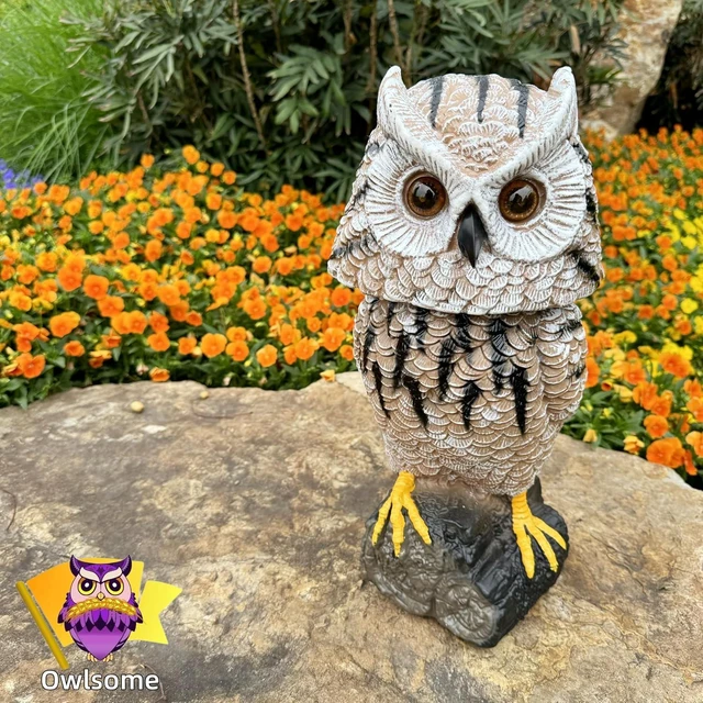 Alt view image 5 of 5 - Solar Owl Garden Sculpture Tiger Owl with Flashing Eyes, Rotating Head, Hoot Sound, Motion Detector & Silent Mode