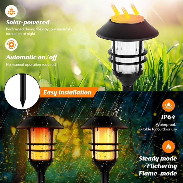 Alt view image 4 of 6 - Metal Solar Pathway Flame Lights Waterproof Outdoor LEDs for Gardens, Pathways, Patio, Balcony & Pool, 2 Packs