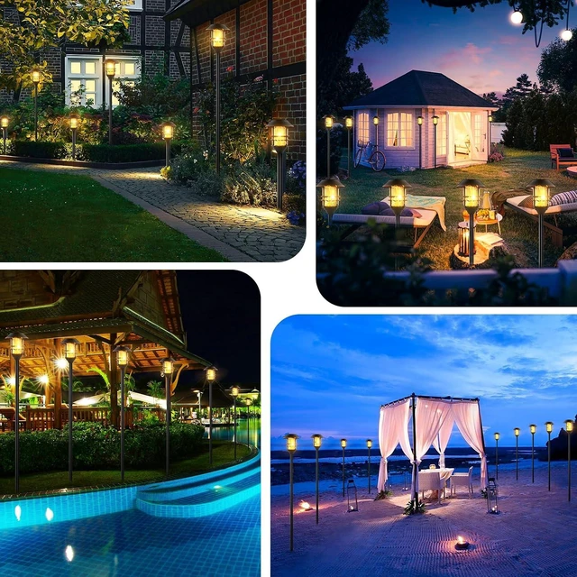 Alt view image 6 of 6 - Metal Solar Pathway Flame Lights Waterproof Outdoor LEDs for Gardens, Pathways, Patio, Balcony & Pool, 2 Packs