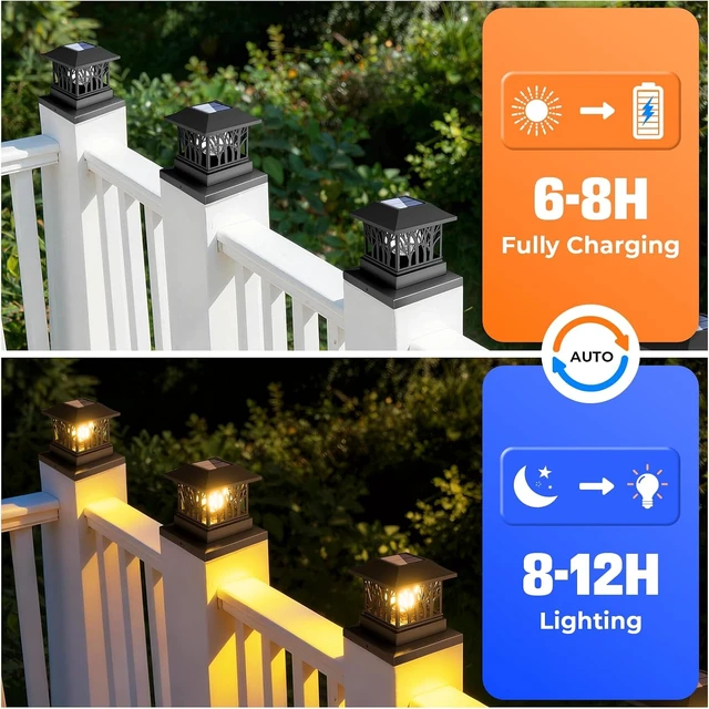 Alt view image 4 of 7 - Solar Post Cap Lights with Crackle Glass Bulb & 4 Modes, Waterproof Fence Light for 4x4 6x6 Wooden Posts, 8 Pack