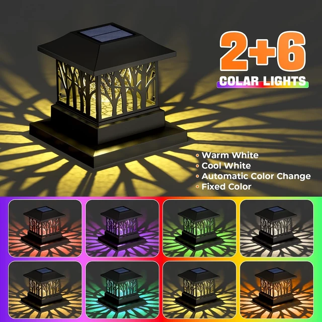 Alt view image 2 of 7 - Solar Post Cap Lights with Crackle Glass Bulb & 4 Modes, Waterproof Fence Light for 4x4 6x6 Wooden Posts, 8 Pack