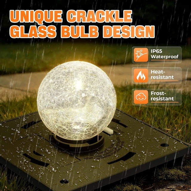 Alt view image 3 of 7 - Solar Post Cap Lights with Crackle Glass Bulb & 4 Modes, Waterproof Fence Light for 4x4 6x6 Wooden Posts, 8 Pack