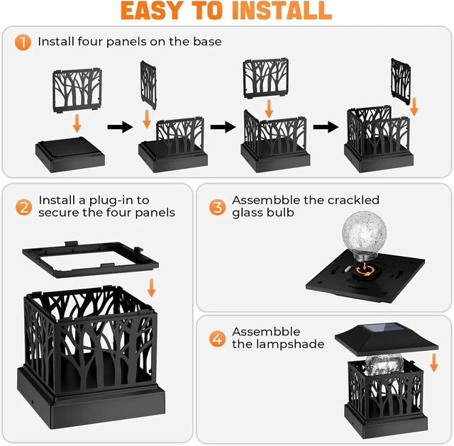 Alt view image 6 of 7 - Solar Post Cap Lights with Crackle Glass Bulb & 4 Modes, Waterproof Fence Light for 4x4 6x6 Wooden Posts, 8 Pack